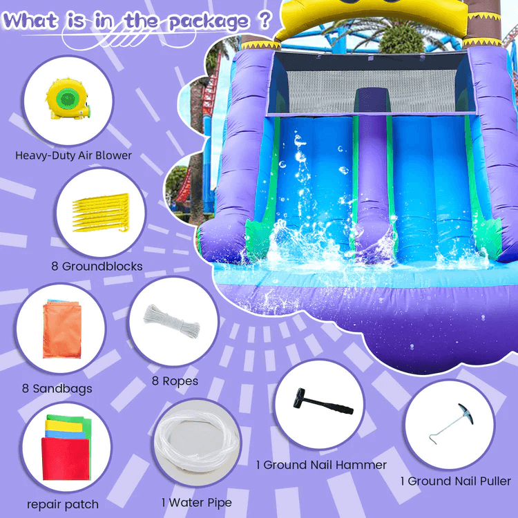26FT Commercial Grade Water Slide for Kids Adults Heavy Duty PVC Dual Water Slide with Splash Pool Bouncinlife