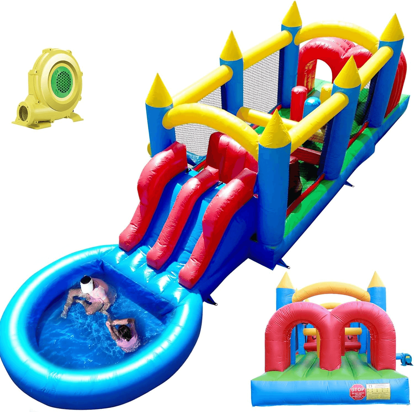 30ft Bounce House Obstacle Course with Slide Pool & Blower Bouncinlife