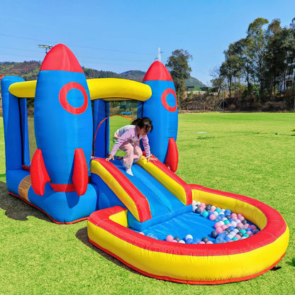 Top-Rated 12ft Rocket-Shaped Kids Bounce House with Blower – Perfect for Toddlers 1+ | Home Play Essential