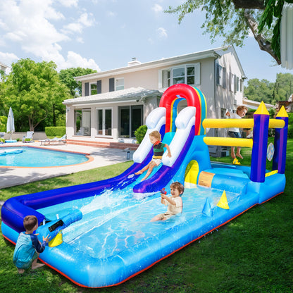 Inflatable Water Slide Splash Pool Wet or Dry Combo 16x7 FT 8 in 1 Inflatables Play House for Kids