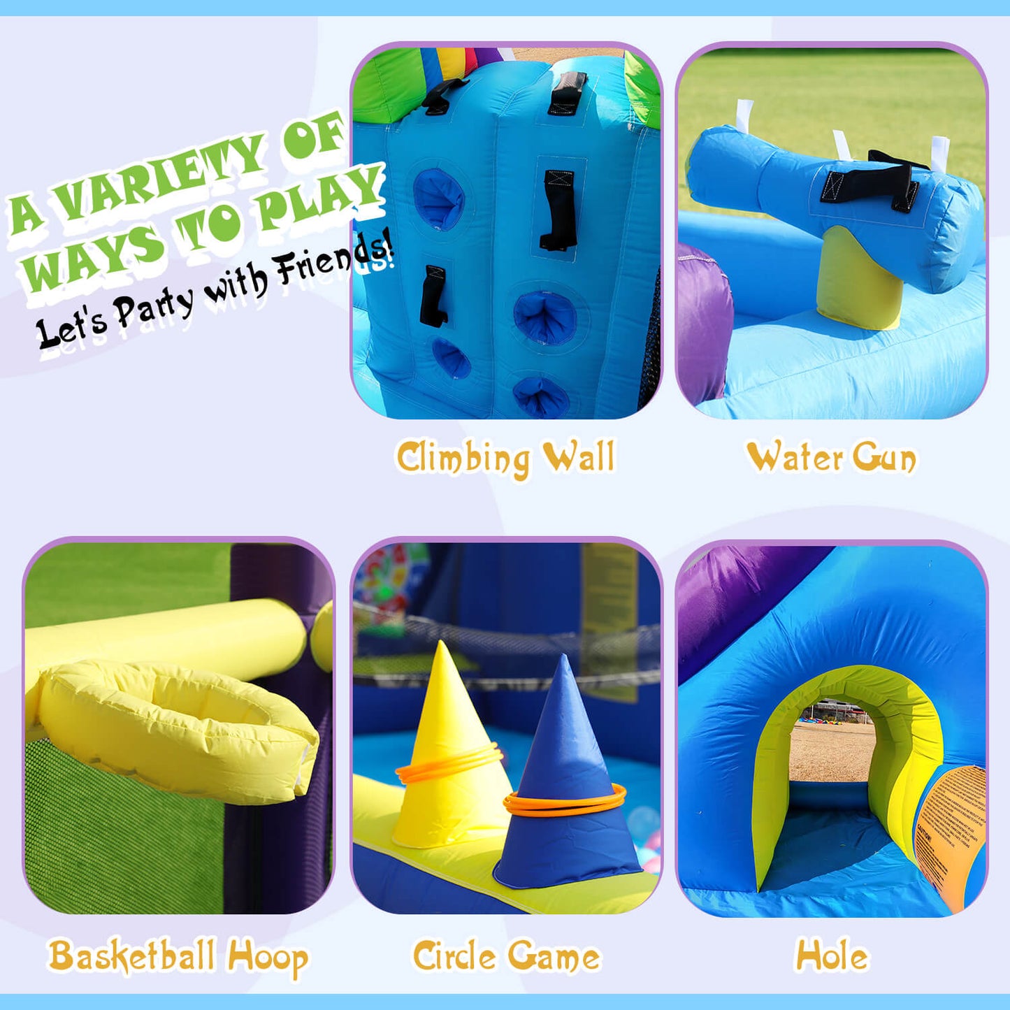 Inflatable Water Slide Splash Pool Wet or Dry Combo 16x7 FT 8 in 1 Inflatables Play House for Kids