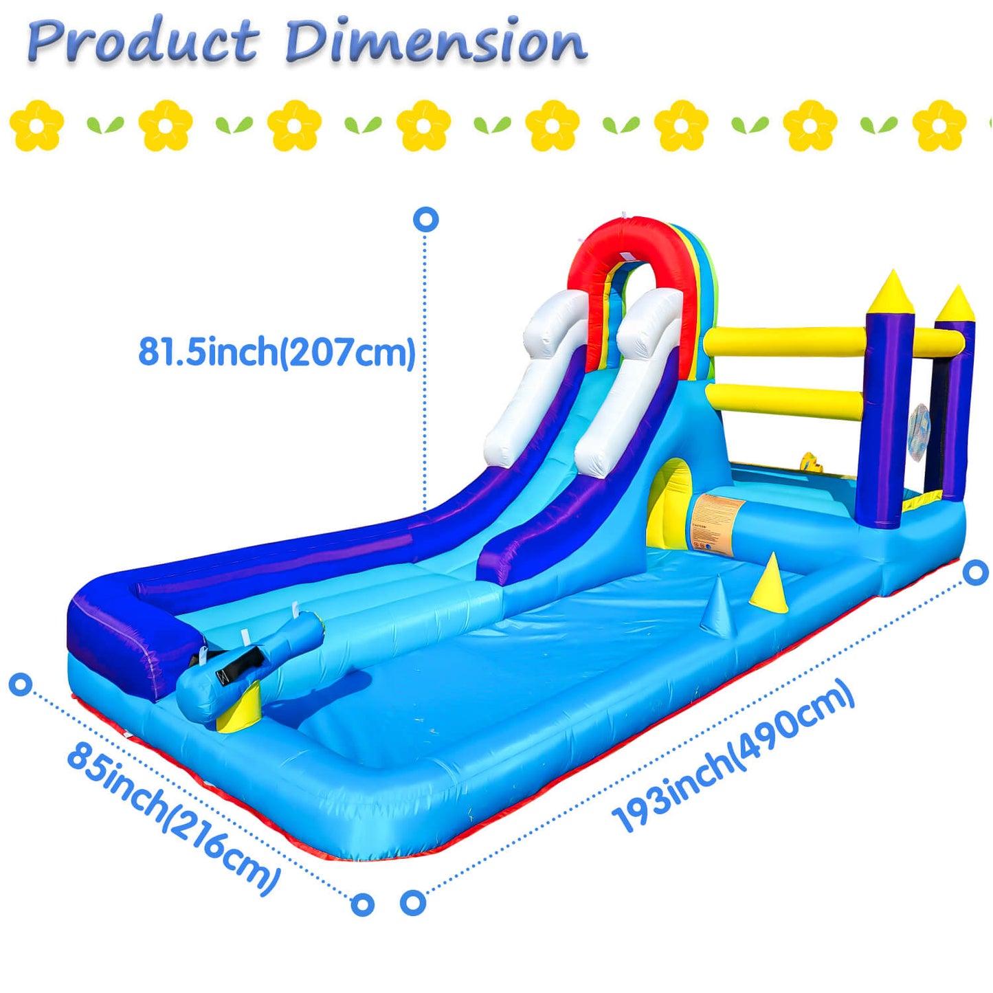 Inflatable Water Slide Splash Pool Wet or Dry Combo 16x7 FT 8 in 1 Inflatables Play House for Kids