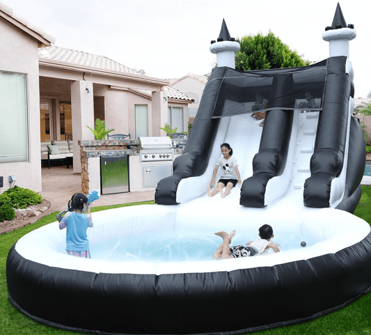 Kids 24FT Commercial Water Slide Inflatable Water Slider 100% PVC Inflatable Kids Jumper Bounce House for Wet Dry with Slide Pool - Black White