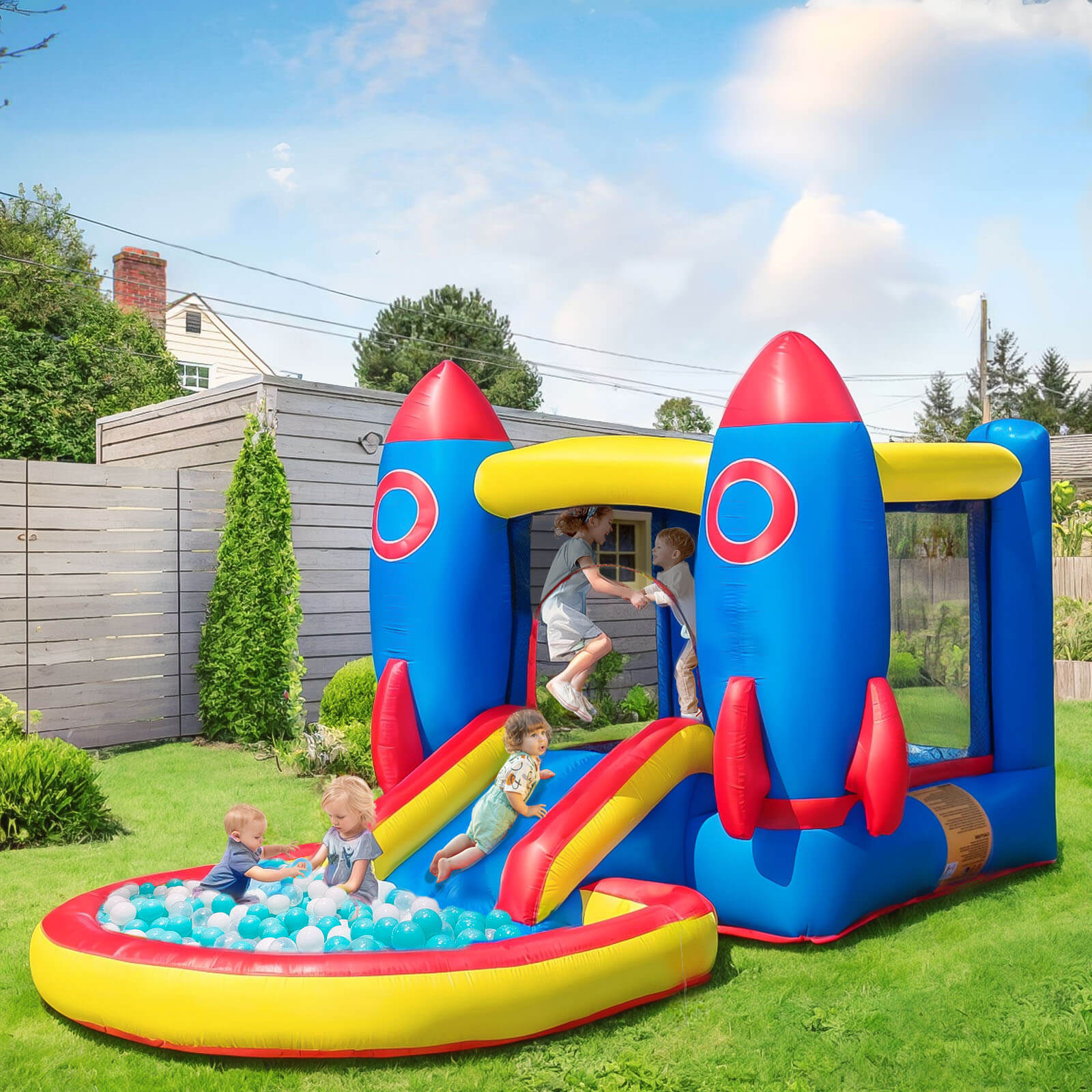 Bouncinlife 12ft Bounce House with Slide Pool Rocket-Theme Play House
