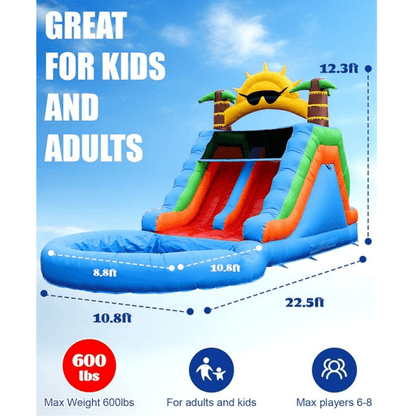 23FT Commercial Water Slide for Kids Adults Heavy Duty Dual Water Slide with Splash Pool