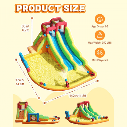 15ft Inflatable Bounce House with Dual Slide Wet Dry Pool for Kids