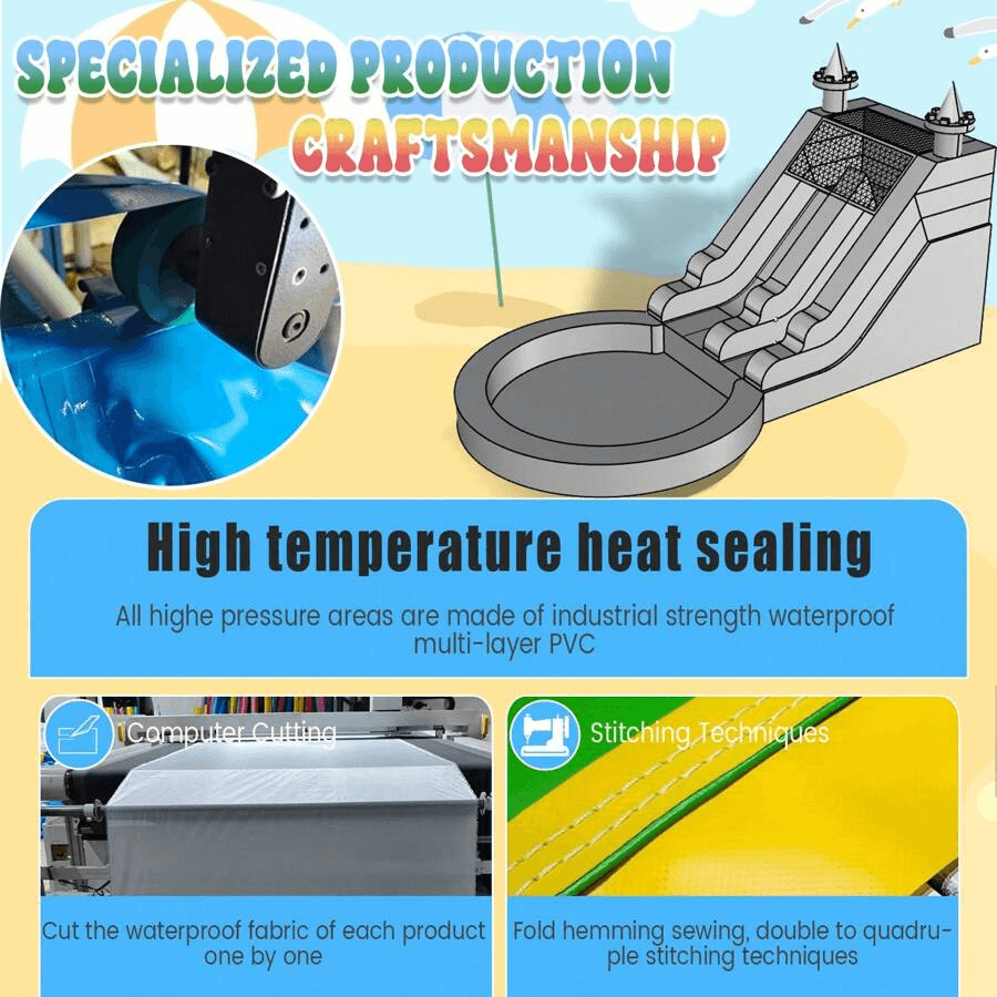 24FT Commercial Inflatable Water Slide Splash Pool with Blower - Black White