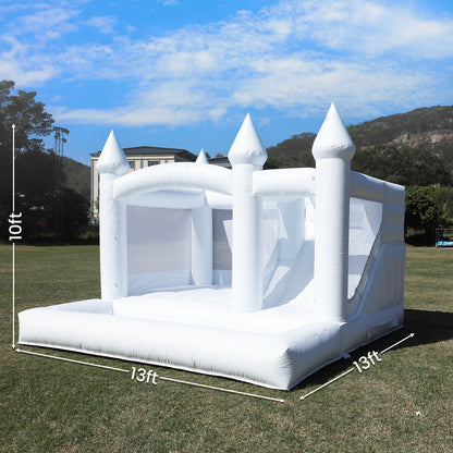 13ft Commercial White Bounce House for Kids White Jumping Castle with Slide & Ball Pool for Biday Backyard Toys