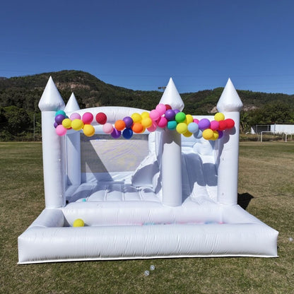 13ft Commercial White Bounce House for Kids White Jumping Castle with Slide & Ball Pool for Biday Backyard Toys