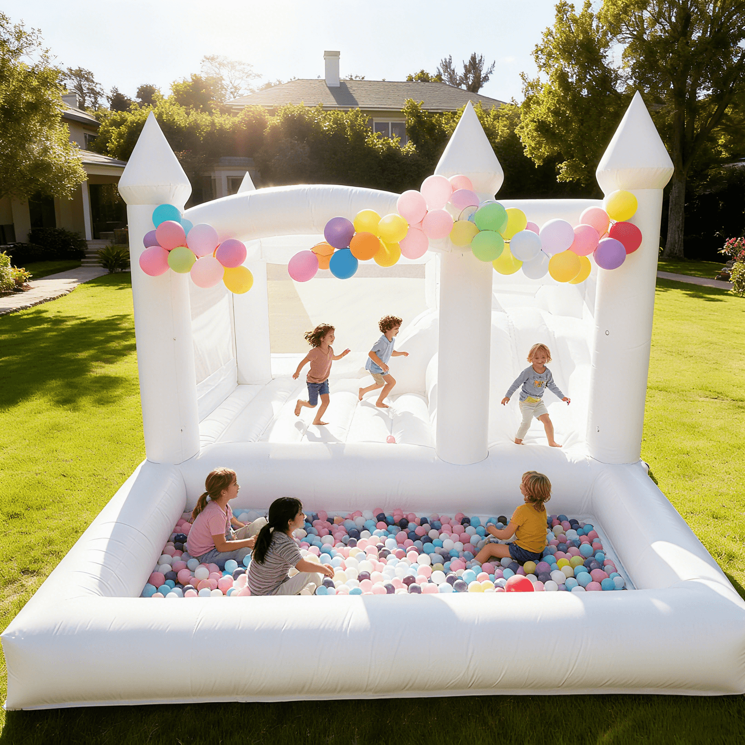 13ft Commercial White Bounce House for Kids White Jumping Castle with Slide & Ball Pool for Biday Backyard Toys Bouncinlife