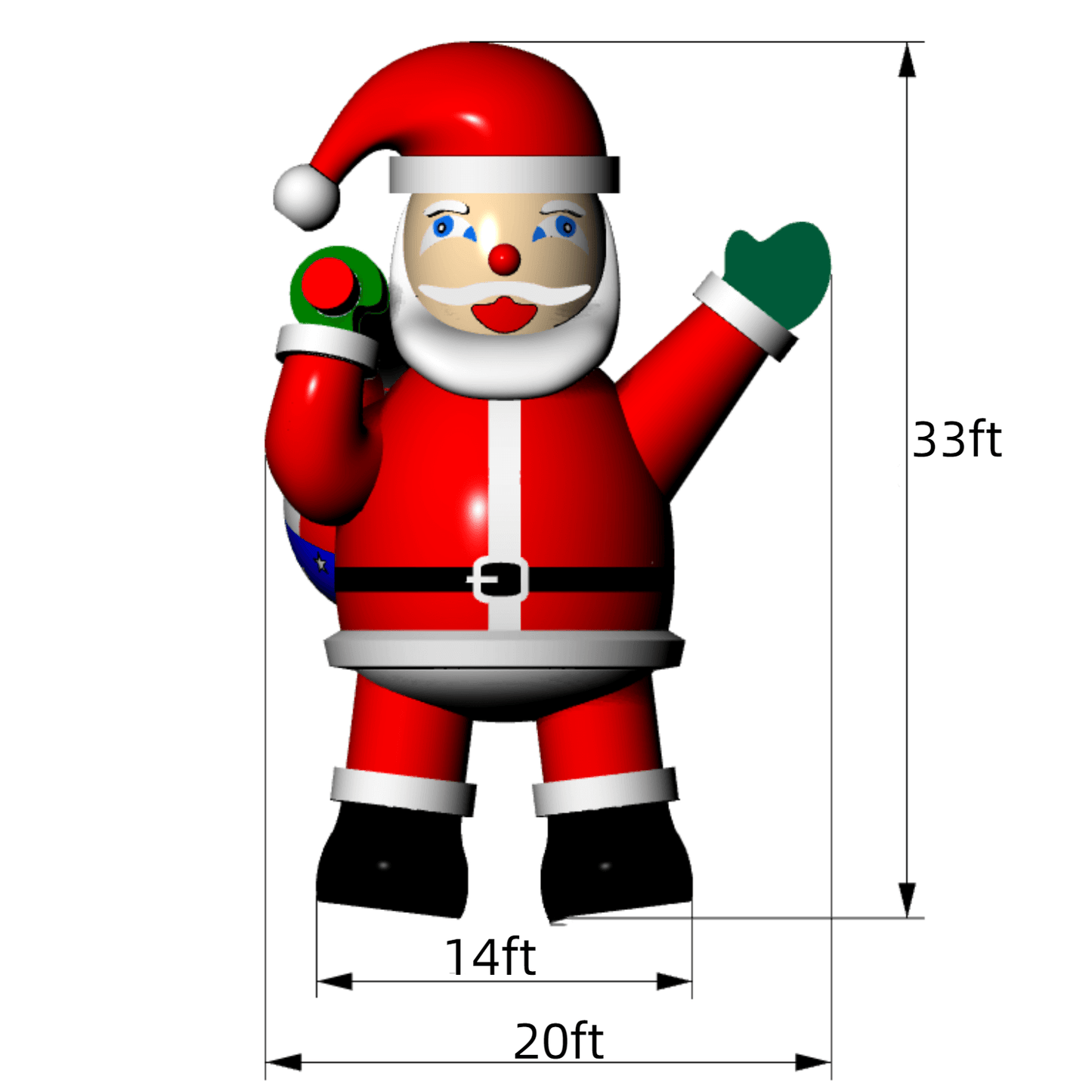 33ft/10m Christmas Inflatable Santa Claus with Blower Flat Gift Bag Giant Christmas Inflatable Santa