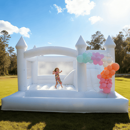 15ft Commercial White Bounce House for Adults with Slide & Ball Pit Bouncinlife