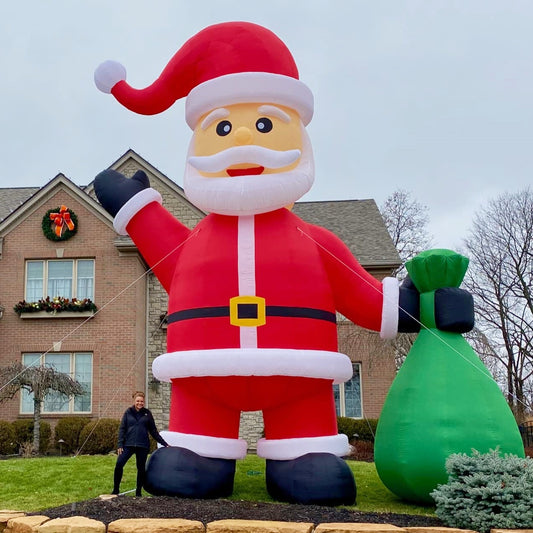 33ft Giant Inflatable Santa Christmas Outdoor Decor with Green Gift Bag