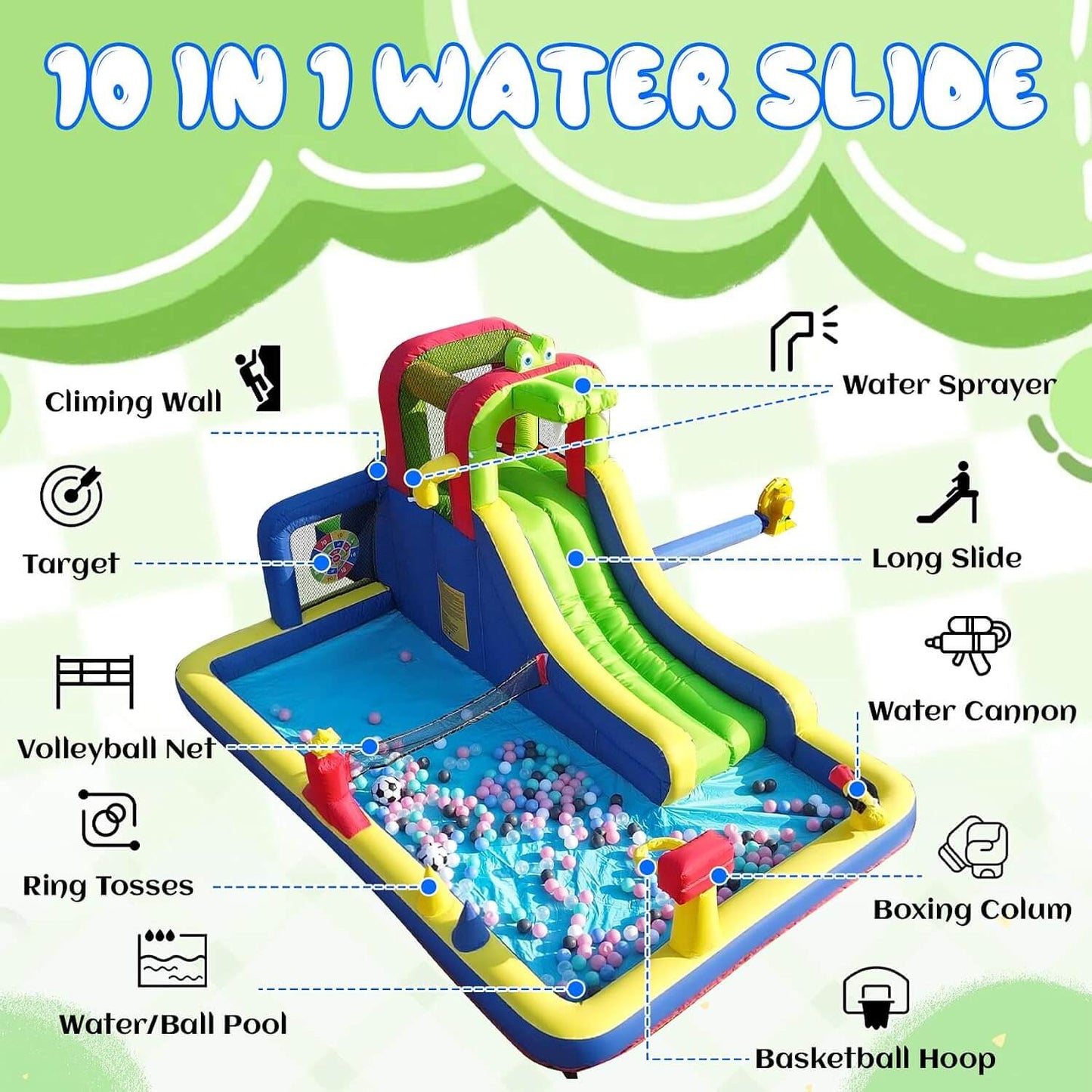 15ft Mini Bounce House with Splash Pool Water Park for Kids with Blower Bouncinlife