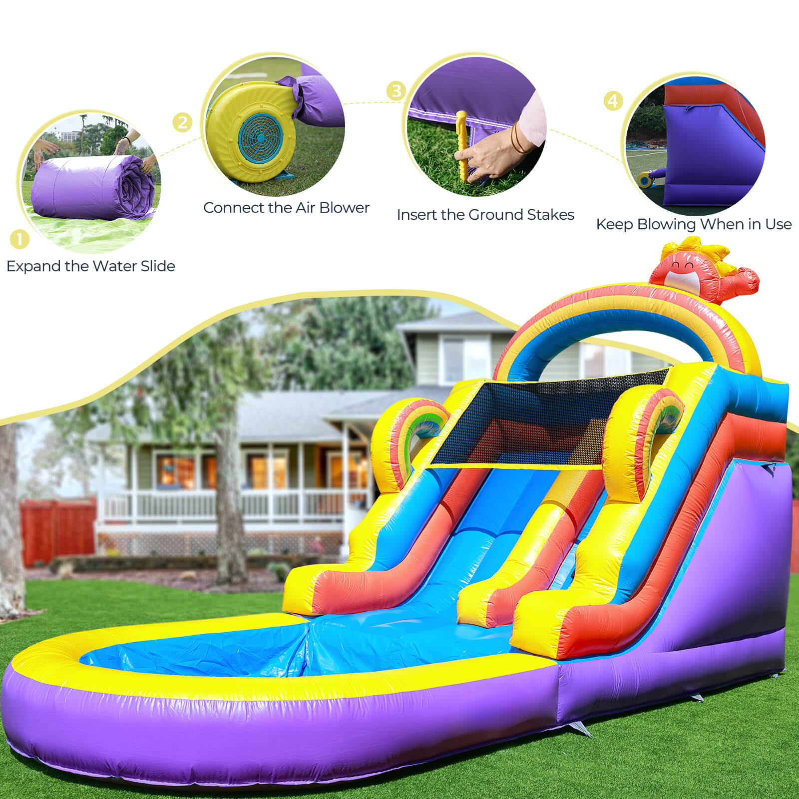 21ft Commercial Rainbow Water Slide Inflatable with Blower Bouncinlife