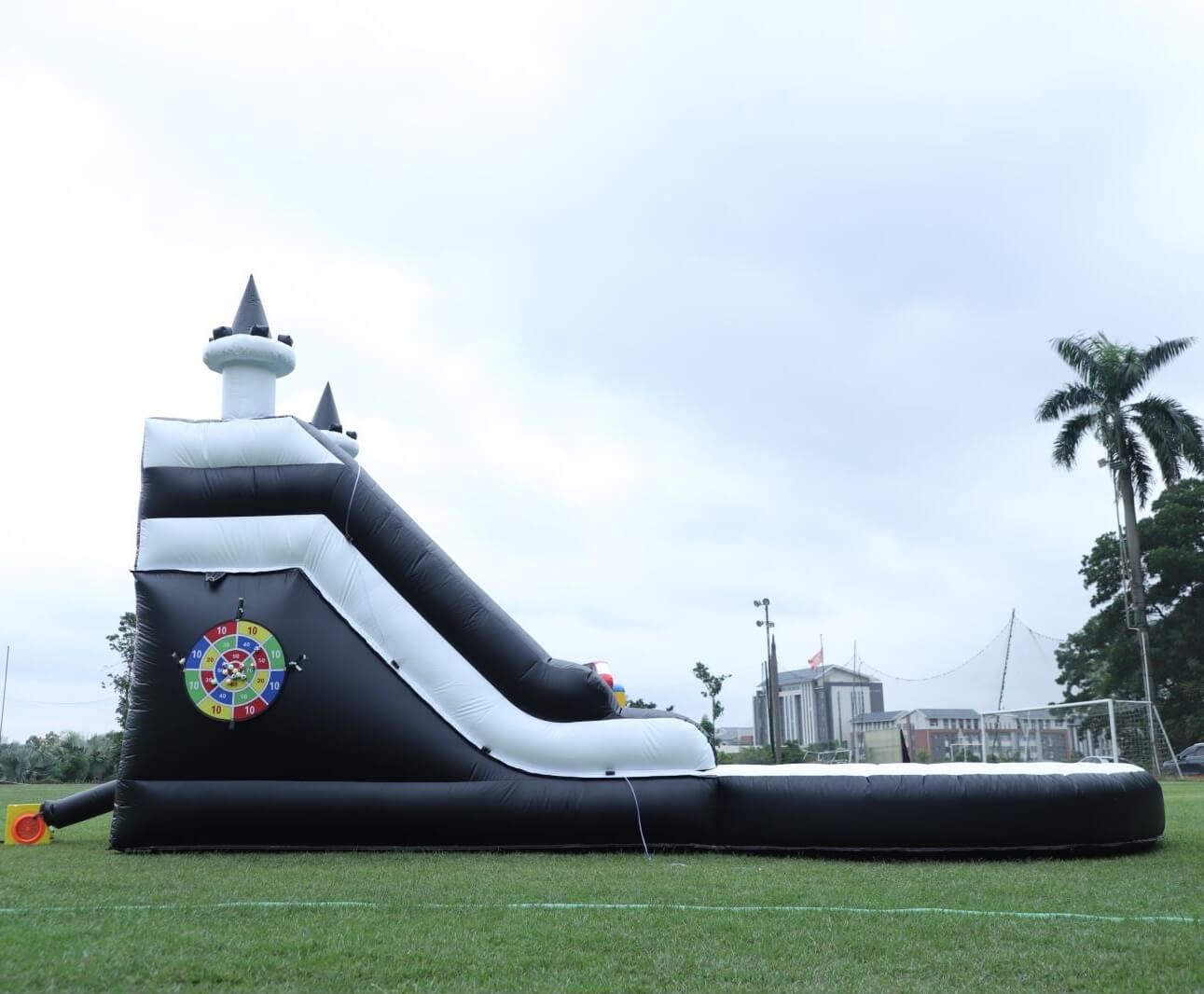 Kids 24FT Commercial Water Slide Inflatable Water Slider 100% PVC Inflatable Kids Jumper Bounce House for Wet Dry with Slide Pool - Black White