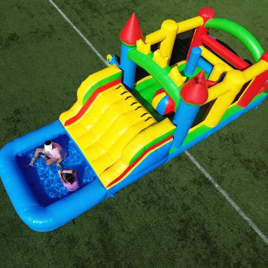23ft Inflatable Obstacle Course with Water Slide & Blower - Commercial Grade Bouncinlife