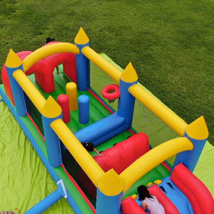 24' Inflatable Obstacle Course Bounce House Inflatable Slide for Kids Adults/with 1100w Blower/ 100% PVC Commercial Bounce House with Slide