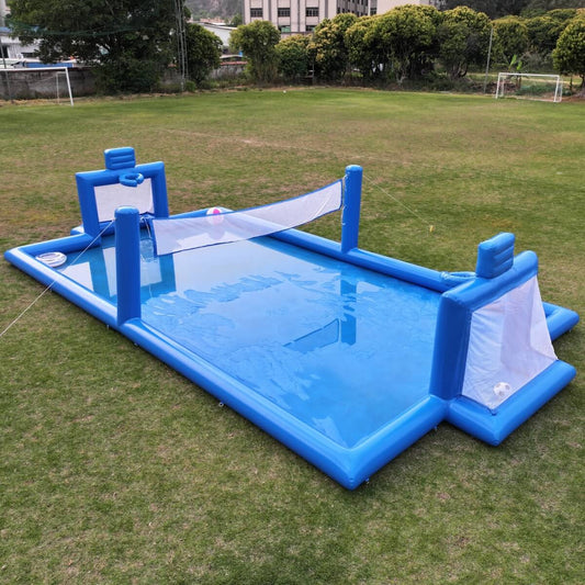 33 FT Inflatable Volleyball Court 2 in 1 Volleyball Pool Football Court Water Soccer Basketball Field with Blower for Beach Outdoor Party