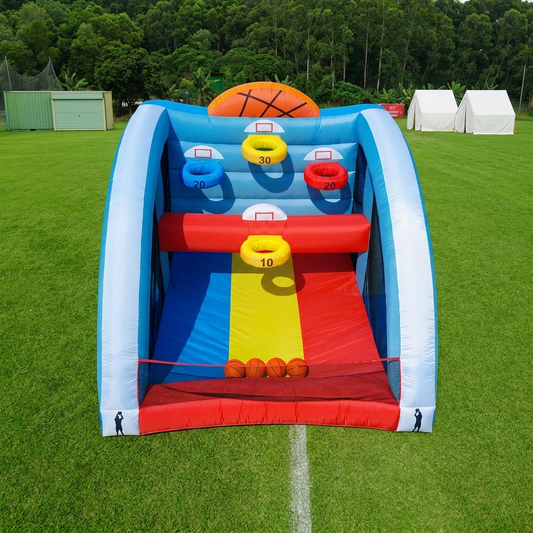 Bouncinlife 10x10FT Giant Inflatable Basketball Hoop Game - 4-Hoop Interactive Sports Target with Blower & 4 Balls for Backyard Parties & Carnival Fun Bouncinlife