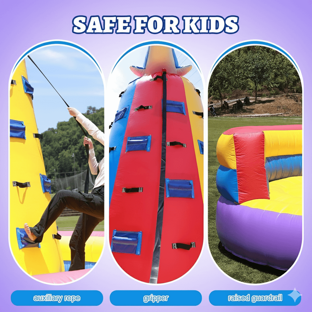12ft Tower Inflatable Climbing Wall for Kids with Blower - Fall Protection & Safety Rope Bouncinlife