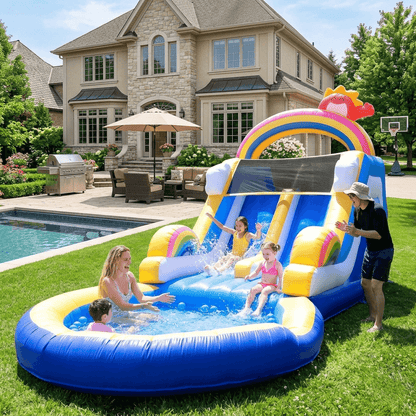 21ft Inflatable Water Slide Pool Home Blue Water Park Dual Lane & Climbing Wall Bouncinlife