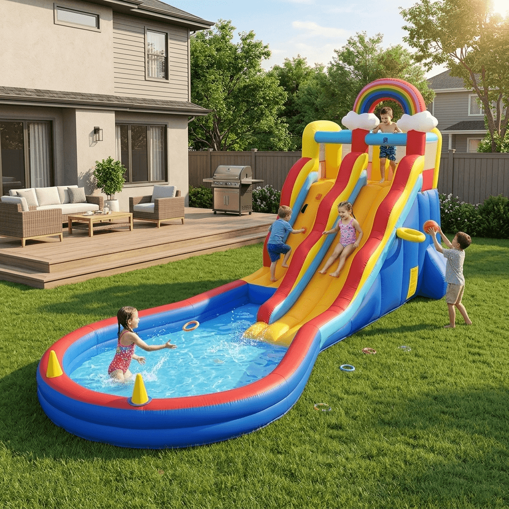 Bouncinlife 20ft Rainbow Inflatable Water Slide for Kids w/ Blower Bouncinlife