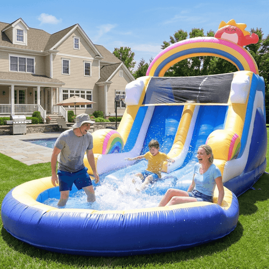 21ft Inflatable Water Slide Pool Home Blue Water Park Dual Lane & Climbing Wall Bouncinlife