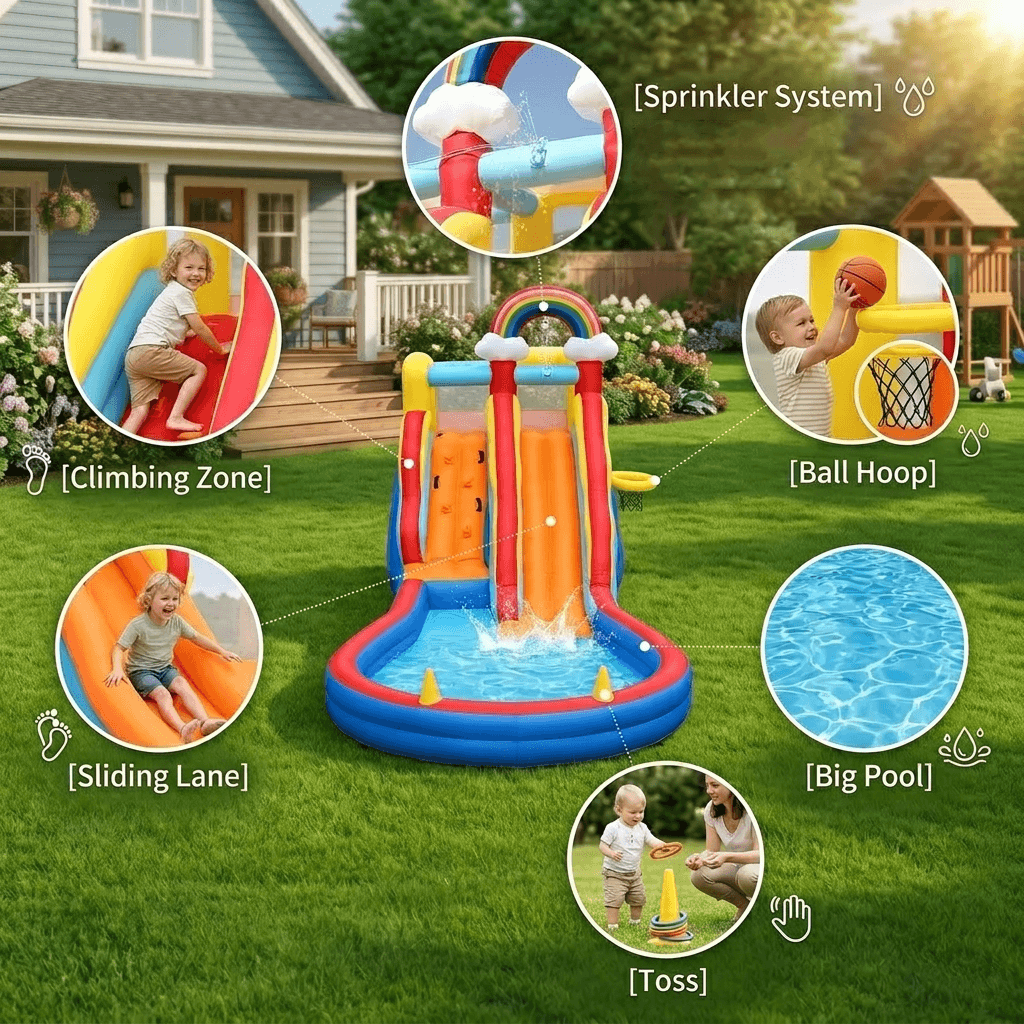 Bouncinlife 20ft Rainbow Inflatable Water Slide for Kids w/ Blower Bouncinlife
