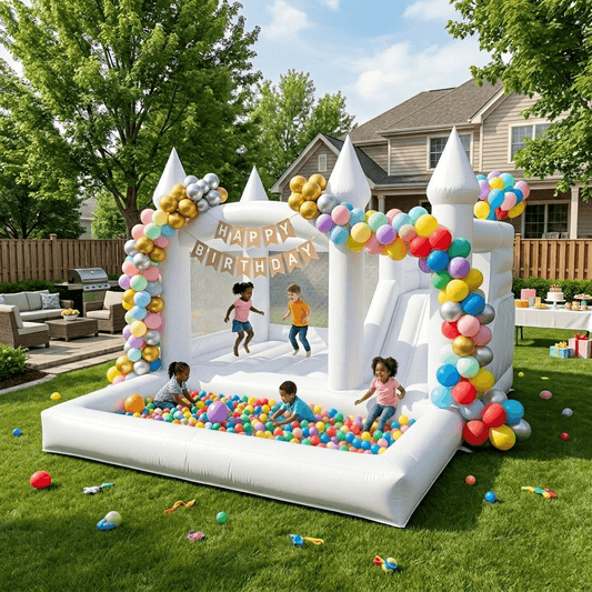 13ft Commercial White Bounce House for Kids White Jumping Castle with Slide & Ball Pool for Biday Backyard Toys Bouncinlife