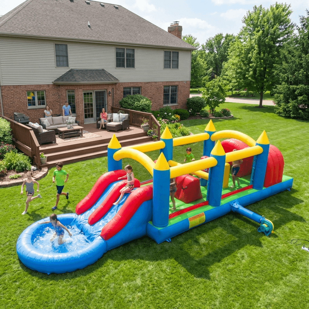 30ft Bounce House Obstacle Course with Slide Pool & Blower Bouncinlife
