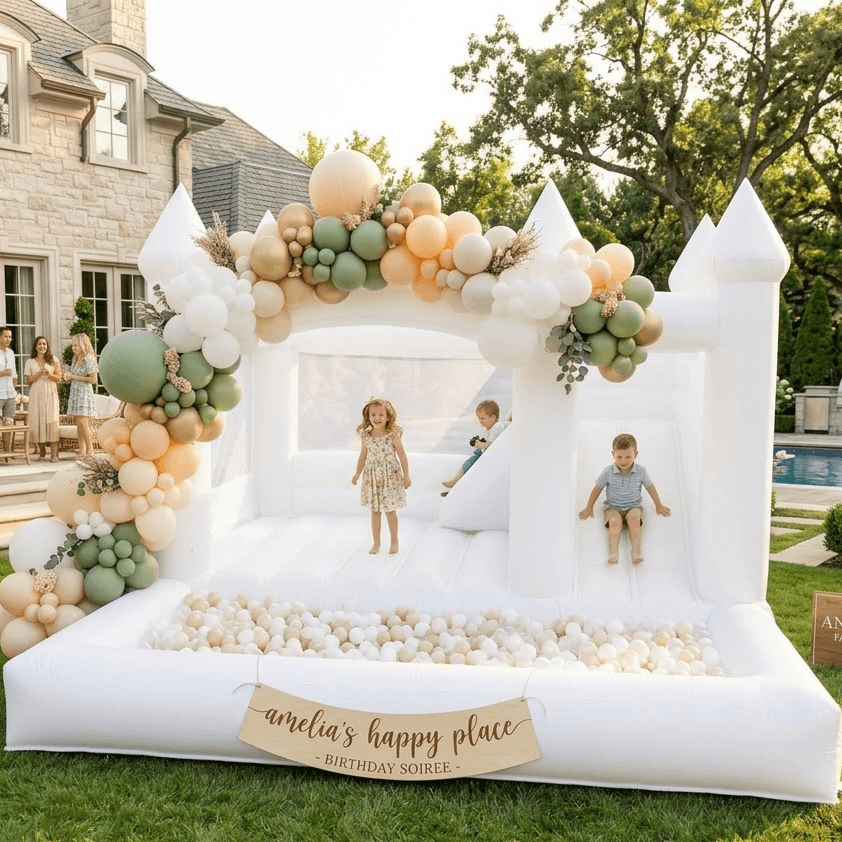 15ft Commercial White Bounce House for Adults with Slide & Ball Pit Bouncinlife