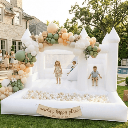 15ft Commercial White Bounce House for Adults with Slide & Ball Pit Bouncinlife