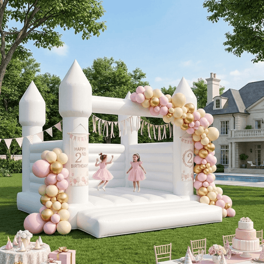 Bouncinlife 13ft PVC Commercial Grade White Bounce House for Wedding & White Bouncy Castle for Birthday Party in Backyard with Inflatable Fan Bouncinlife