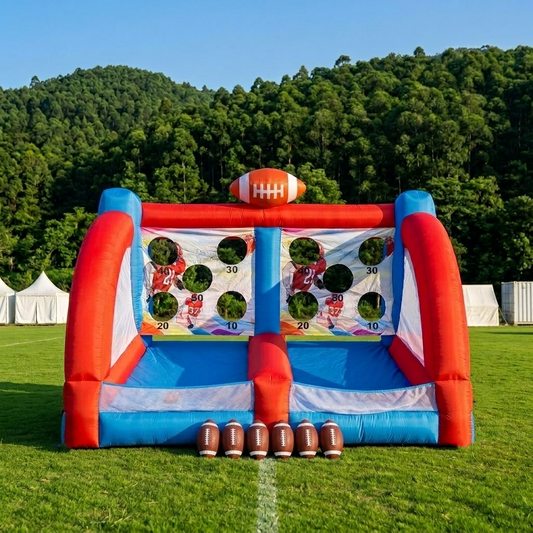 Bouncinlife 12.7FT Giant Inflatable Football Toss Game - Dual Lane Interactive Throwing Target with Blower & 6 Footballs for Backyard Carnival & Parties Bouncinlife