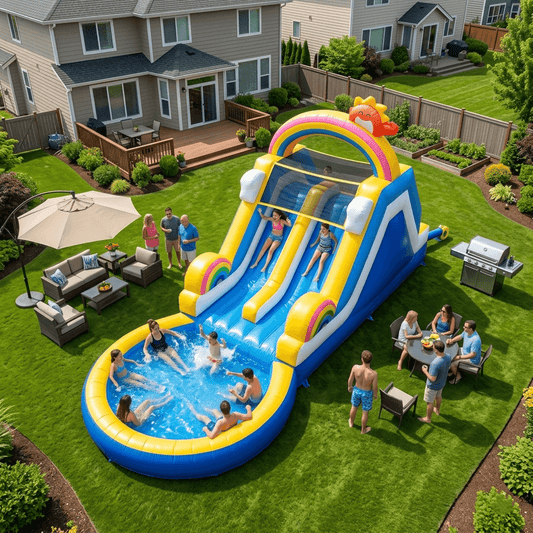 24ft Inflatable Water Slide Pool Home Blue Water Park Dual Lane & Climbing Wall Bouncinlife
