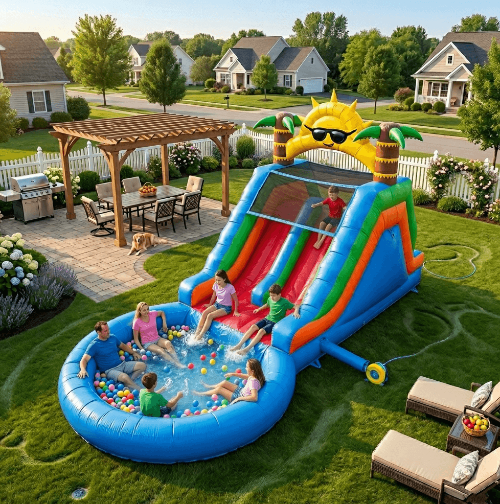 23FT Commercial Dual Water Slide with Large Pool for Kids Adults ...