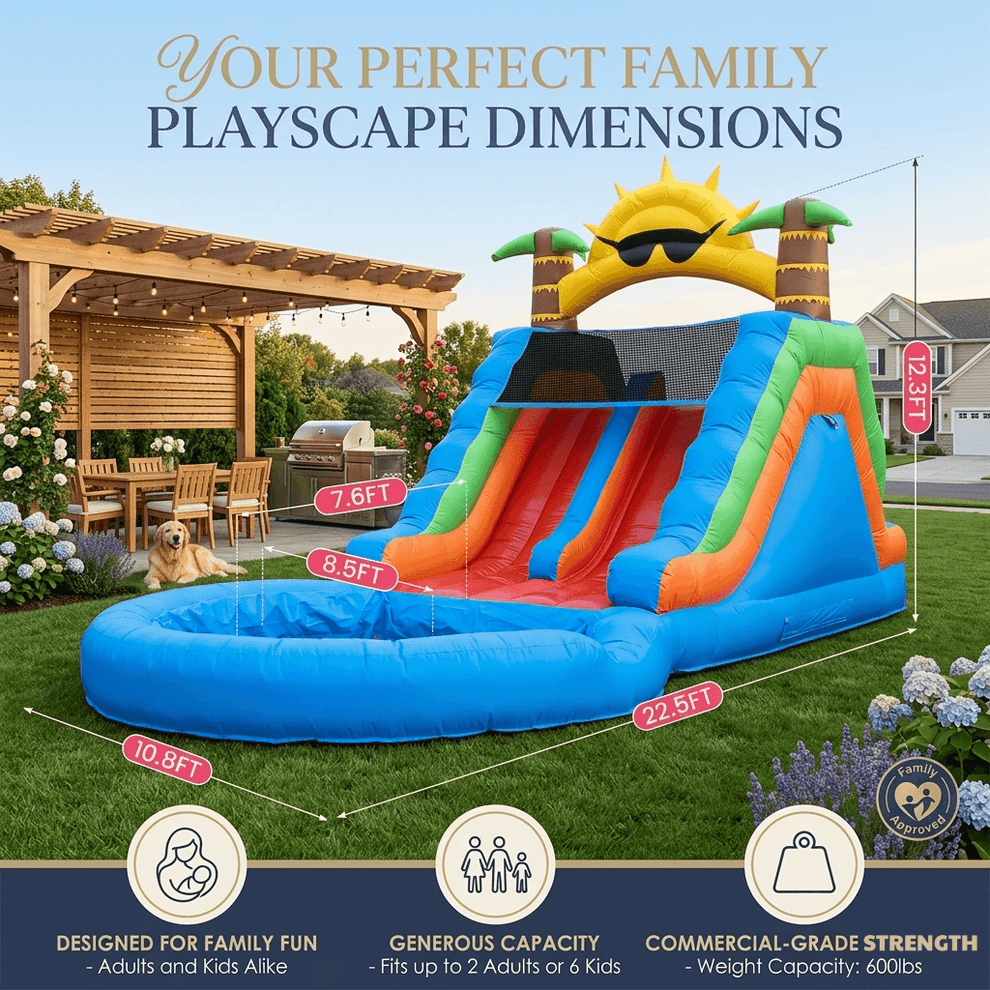 23FT Commercial Dual Water Slide with Large Pool for Kids Adults ...