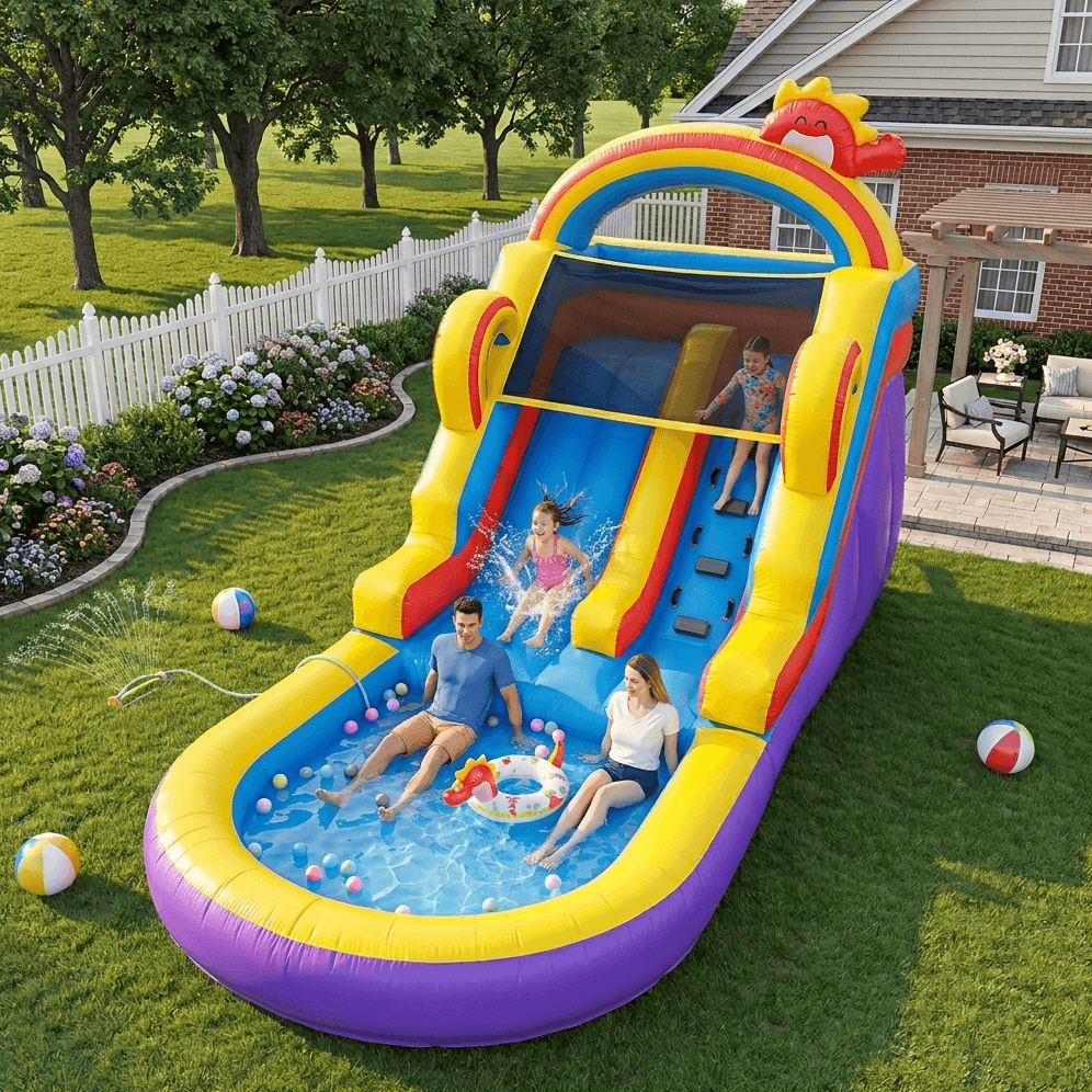 21ft Commercial Inflatable Water Slide Home Water Park with Blower - Purple Rainbow Bouncinlife