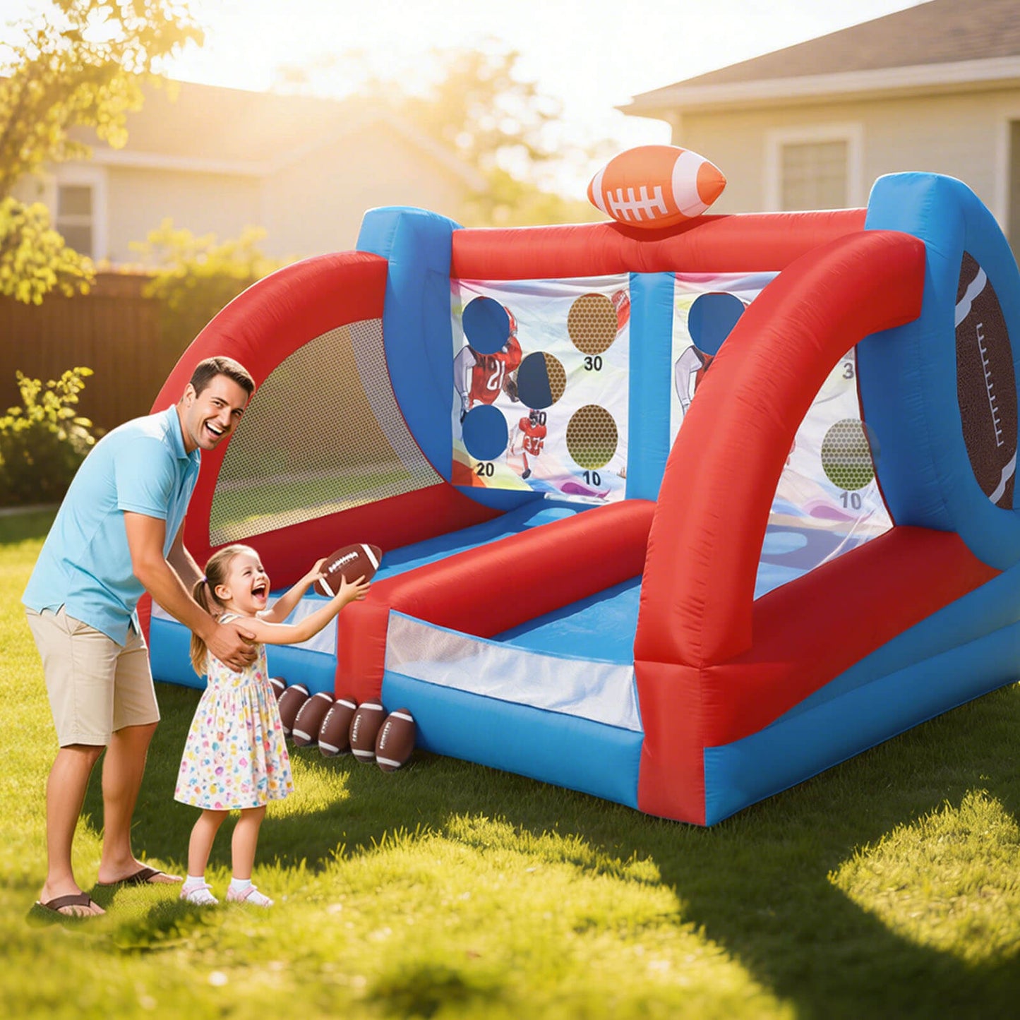 Bouncinlife 12.7FT Giant Inflatable Football Toss Game - Dual Lane Interactive Throwing Target with Blower & 6 Footballs for Backyard Carnival & Parties Bouncinlife