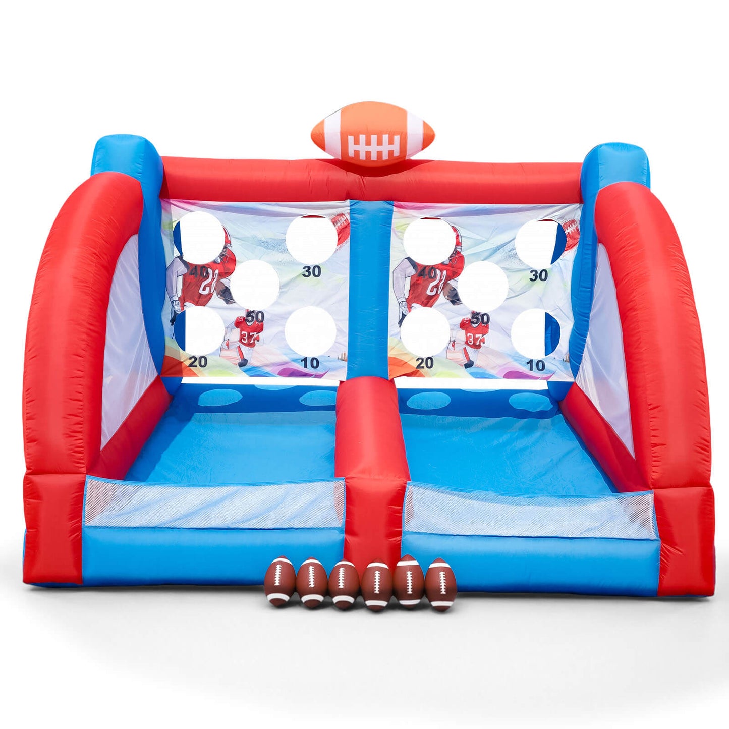Bouncinlife 12.7FT Giant Inflatable Football Toss Game - Dual Lane Interactive Throwing Target with Blower & 6 Footballs for Backyard Carnival & Parties Bouncinlife