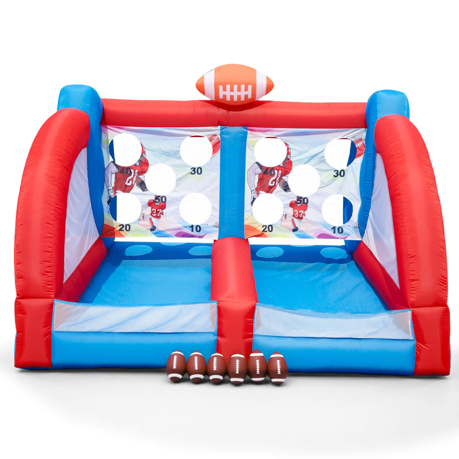 Bouncinlife 12.7FT Giant Inflatable Football Toss Game - Dual Lane Interactive Throwing Target with Blower & 6 Footballs for Backyard Carnival & Parties Bouncinlife