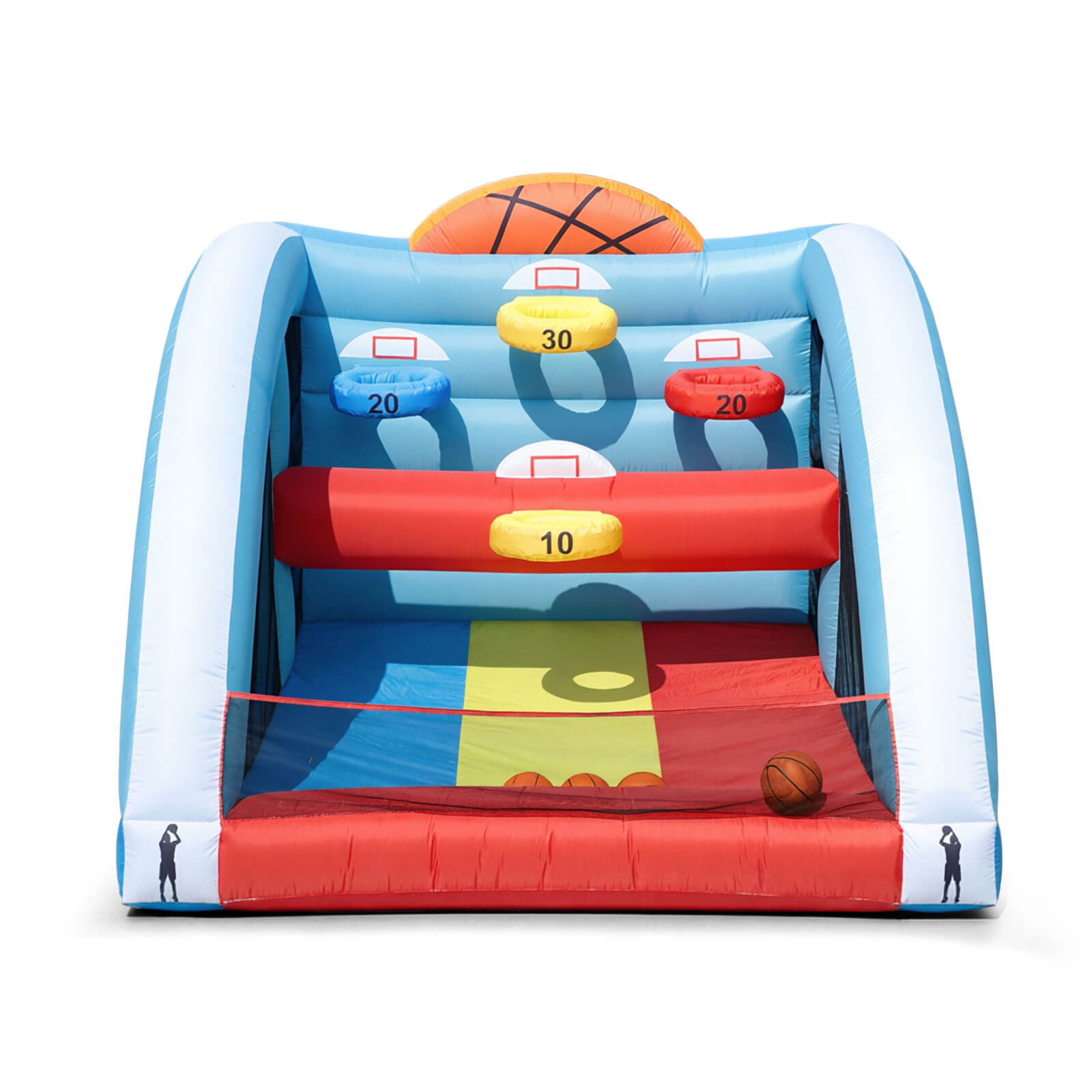 Bouncinlife 10x10FT Giant Inflatable Basketball Hoop Game - 4-Hoop Interactive Sports Target with Blower & 4 Balls for Backyard Parties & Carnival Fun Bouncinlife