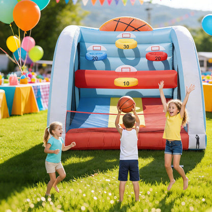 Bouncinlife 10x10FT Giant Inflatable Basketball Hoop Game - 4-Hoop Interactive Sports Target with Blower & 4 Balls for Backyard Parties & Carnival Fun Bouncinlife