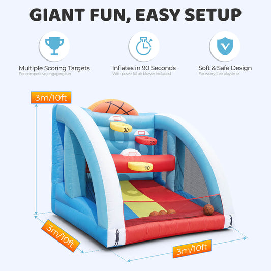 Bouncinlife 10x10FT Giant Inflatable Basketball Hoop Game - 4-Hoop Interactive Sports Target with Blower & 4 Balls for Backyard Parties & Carnival Fun Bouncinlife
