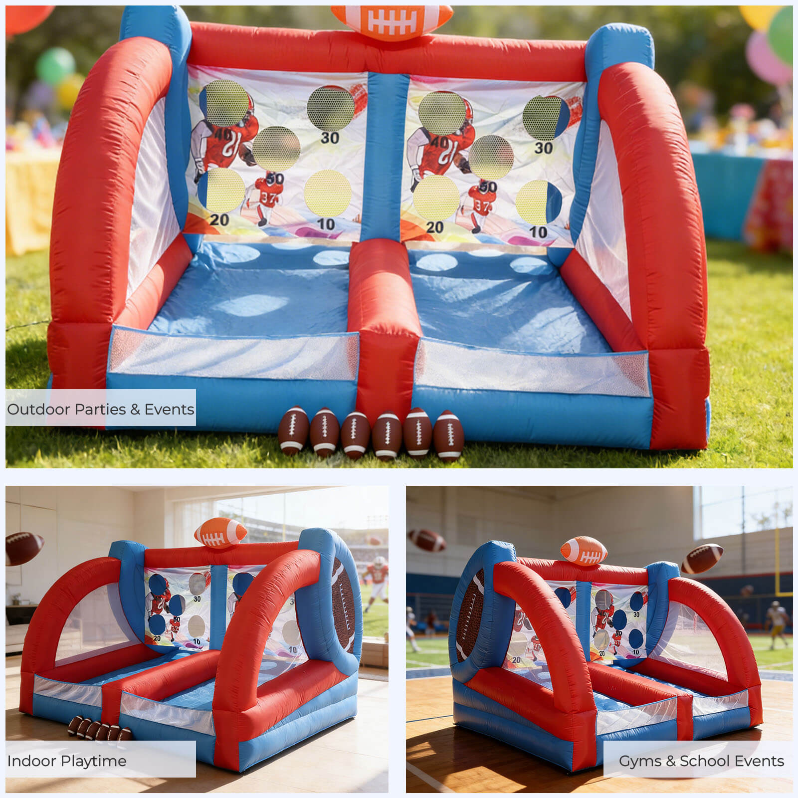 Bouncinlife 12.7FT Giant Inflatable Football Toss Game - Dual Lane Interactive Throwing Target with Blower & 6 Footballs for Backyard Carnival & Parties Bouncinlife