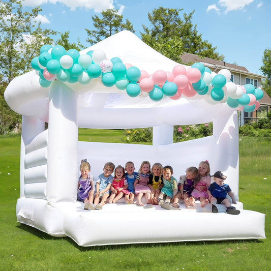 Bouncinlife 13ft Jumping Castle White Bounce House with Roof White Bouncy Castle Backyard