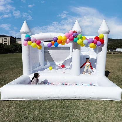 13ft Commercial White Bounce House for Kids White Jumping Castle with Slide & Ball Pool for Biday Backyard Toys