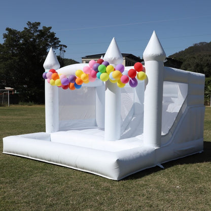 13ft Commercial White Bounce House for Kids White Jumping Castle with Slide & Ball Pool for Biday Backyard Toys