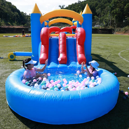 30ft Inflatable Obstacle Course with Water Slide & Basketball - Commercial Grade Backyard Party Rentals Bouncinlife